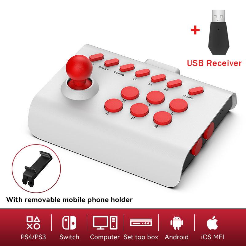 VAORLO Arcade Game Stick Joystick Controller für Nintendo Switch PS4 PS3 8bitdo Ultimate Pandora Box PC IOS Handy White Red With Receiver