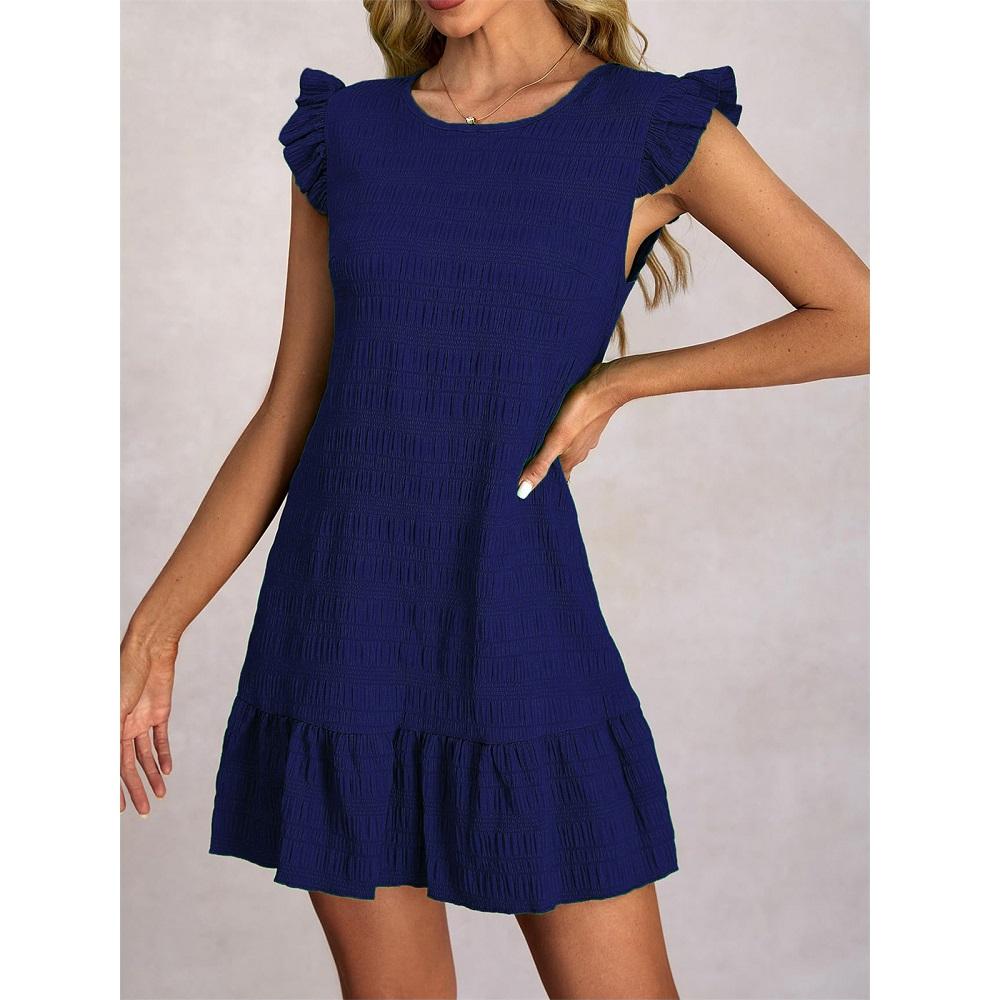 Damen Sommerkleider Damen Lässig Einfarbig Gerüscht Ärmellos Mini Kleid Gerade Vestidos Weiblich Vintage Kurze Kleider S navy blau