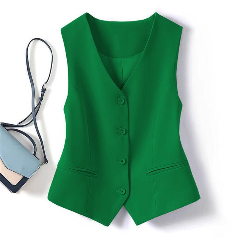 Kurze Blazer Weste Frauen Einreiher Büro Weste Mantel Dünne Kurze Weste Weibliche Oberbekleidung Frühling Sommer M grün