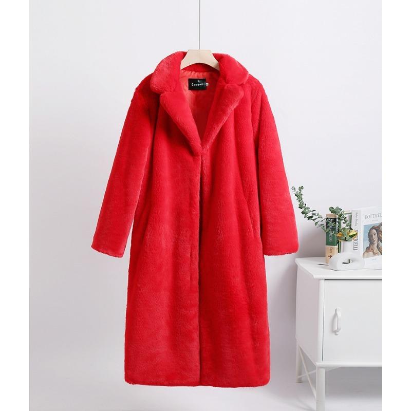 Damen Wintermantel, Mittellanger Lockerer Mantel, Damenmantel mit Fellkragen XXL-XXXL red
