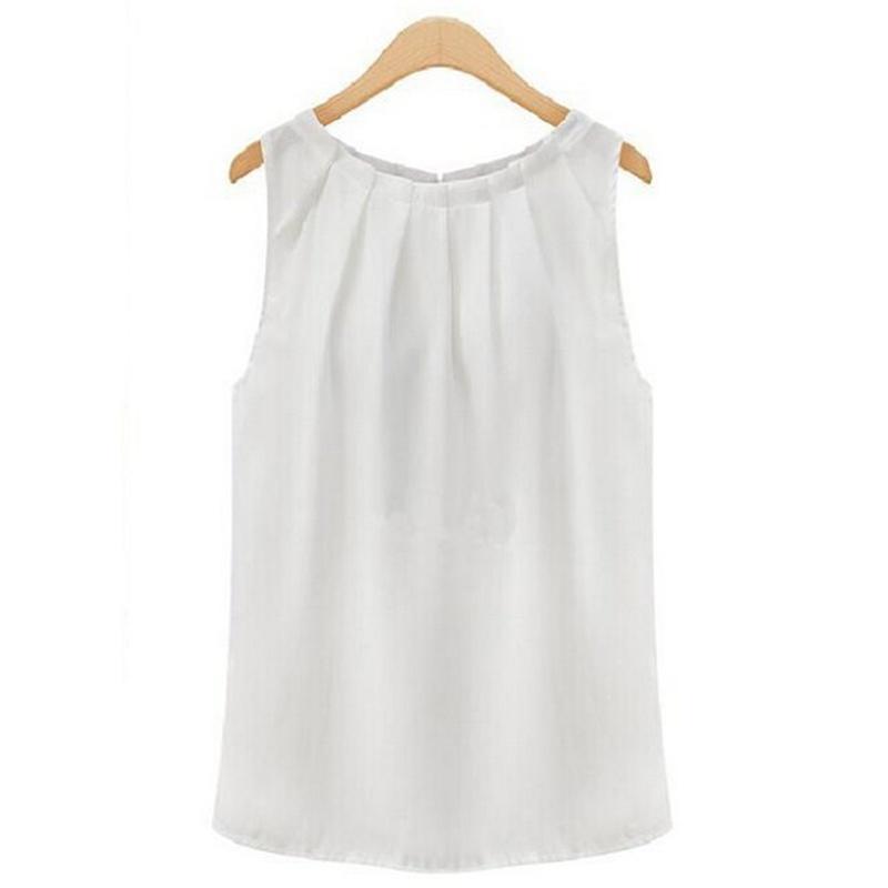 Sexy gefaltete ärmellose Chiffon-Blusen, lässige Tops, Damen-T-Shirt XL weiß