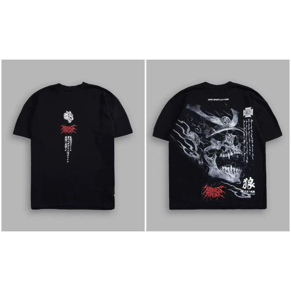 Neues DARCSPORT Wolfskopf Bushido Kurzarm Herren und Damen Oversized Yk2 Amerikanischer Sport und Freizeit Locker Bedrucktes Baumwoll-T-Shirt L navy blau