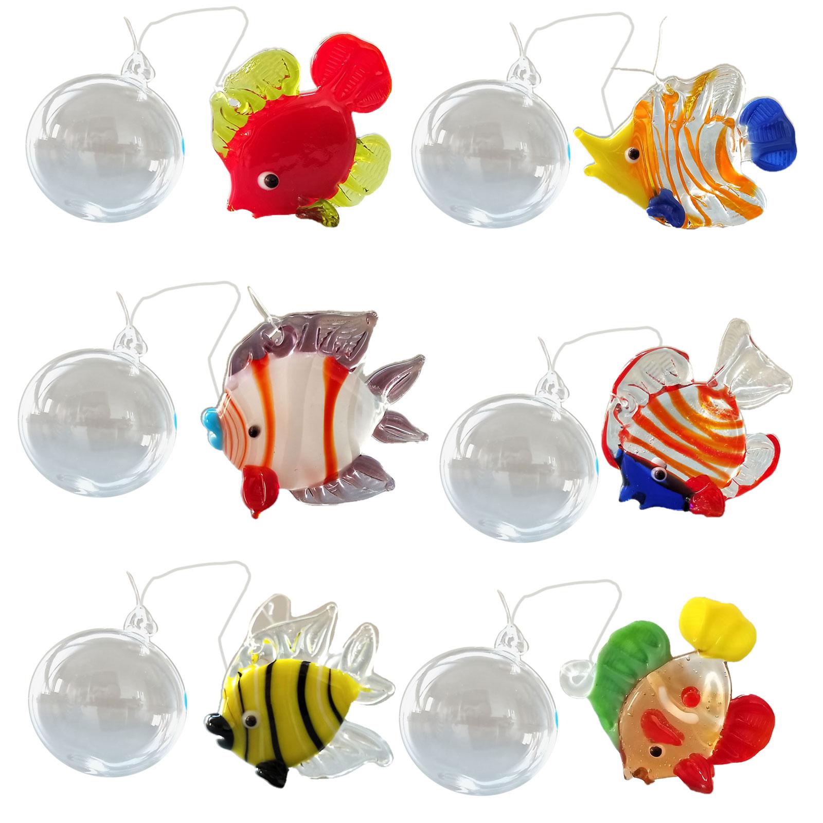 (6 Stück) Bunte Glas schwimmende Fisch-Ornamente Aquarium Float Ball Dekoration Handarbeit Blase Design für Home Decors D gray