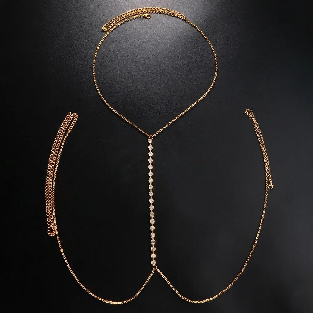 Sexy Strass Ketten Brust Kette Harness Taille Kette Brust Bauch Körper Schmuck Halskette Für Frauen Party Kleidung Zubehör