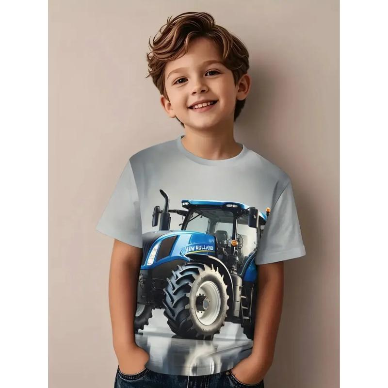 Cooler 3D Traktor Print Kinderkleidung Jungen T-Shirt Kurzarm Mode Kinder Sommerkleidung Outdoor Aktive Kinderbekleidung 130 gray