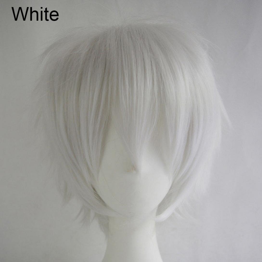 Orion Männer Frauen Multi-Color Kurze Gerade Haarteil Volle Perücke für Anime Party Cosplay One Size weiß