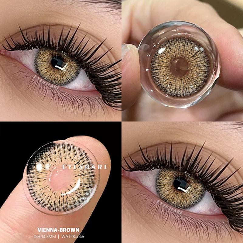 1 Paar farbige Kontaktlinsen für die Augen, braune Colorcon-Linsen, Kosmetik, blaue farbige Linsen, kosmetische Augenlinsen, jährlicher Gebrauch VIENNA-BROWN
