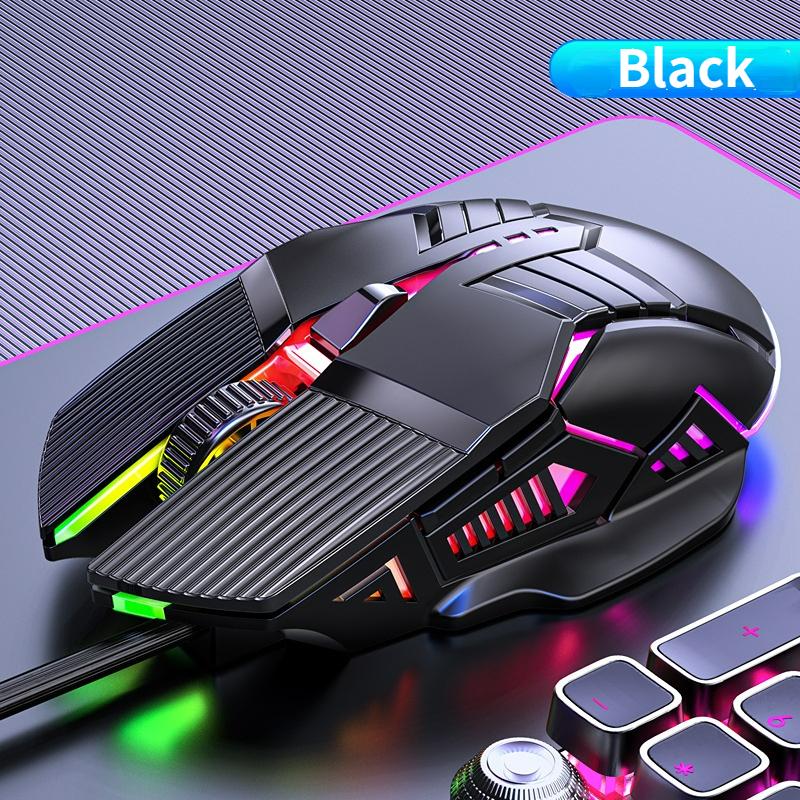 Wired Gaming Mouse USB-Maus Gaming RGB Gamer Maus 6 Tasten LED Stille Mäuse für PC Laptop Computer HMM schwarz
