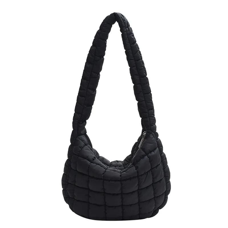 WTEMPO Einfarbige Plissierte Wolkentaschen Lässige Damen-Schultertaschen Große Kapazität Umhängetaschen Handtaschen 36*8*25cm schwarz