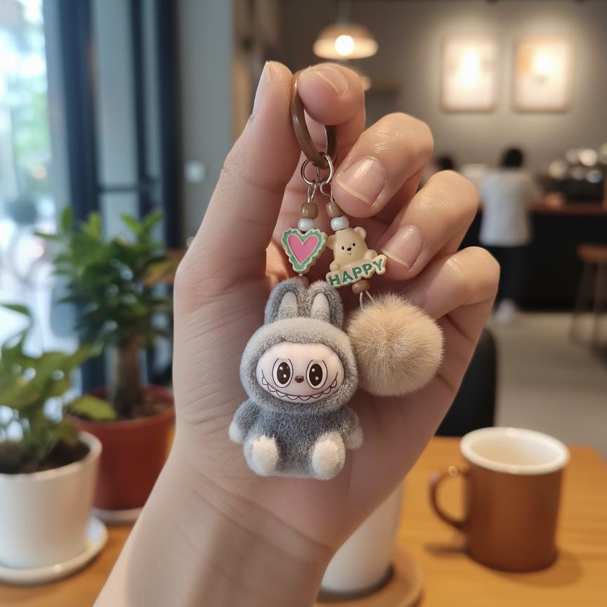 Neuer Labubu Plüsch Mini Schlüsselanhänger Anime Cartoon Schlüsselanhänger Anhänger Kawaii Handy Rucksack Dekoration Autoschlüssel Zubehör Geschenke kaffeebraun
