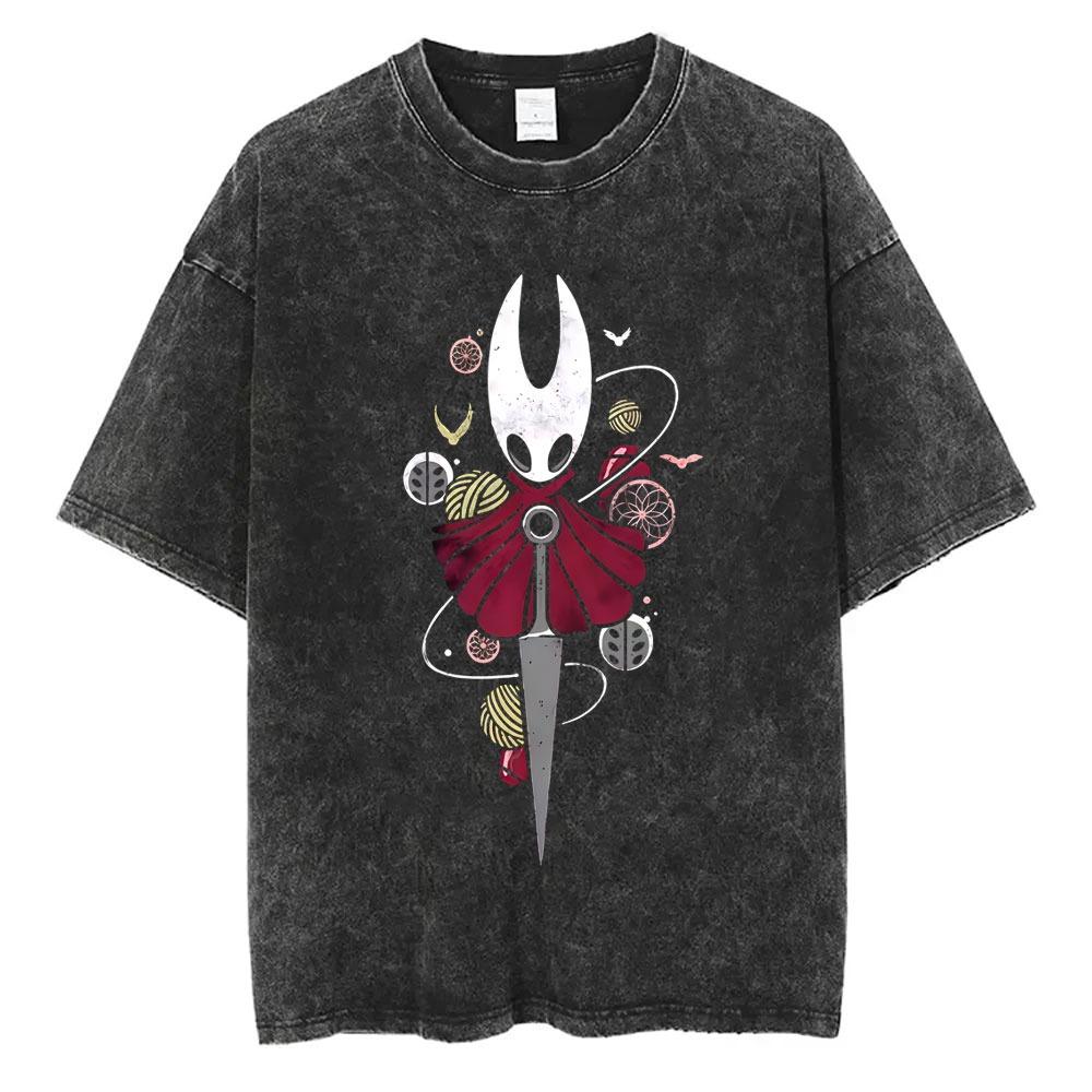 Vintage Mode Herren und Damen T-Shirt Hollow Knight Print T-Shirt Locker Übergroß Kurzarm Tops Sommer Lässig Kinderbekleidung 130