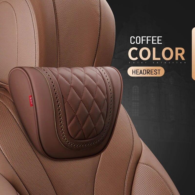 Napa Leder Maybach S-Klasse Design Auto Nackenkissen Auto Reise Nackenstütze Kissen Sitz Nackenstütze Auto Innenraum Coffee-1pcs