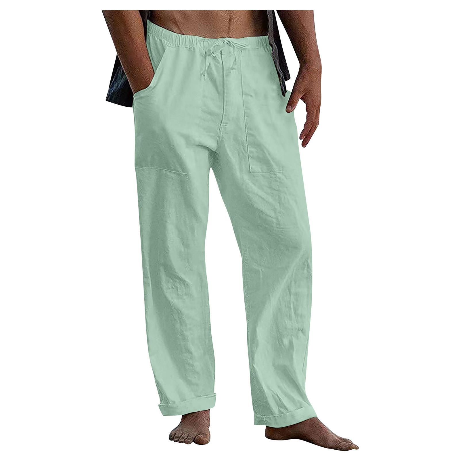 Sommer Leinen Breite Männer Hosen Koreanische Hosen Oversize Bettwäsche Streetwear Männlichen Frühjahr Yoga Hosen Casual Männer Kleidung Jogginghose XXXXL hellgrüne