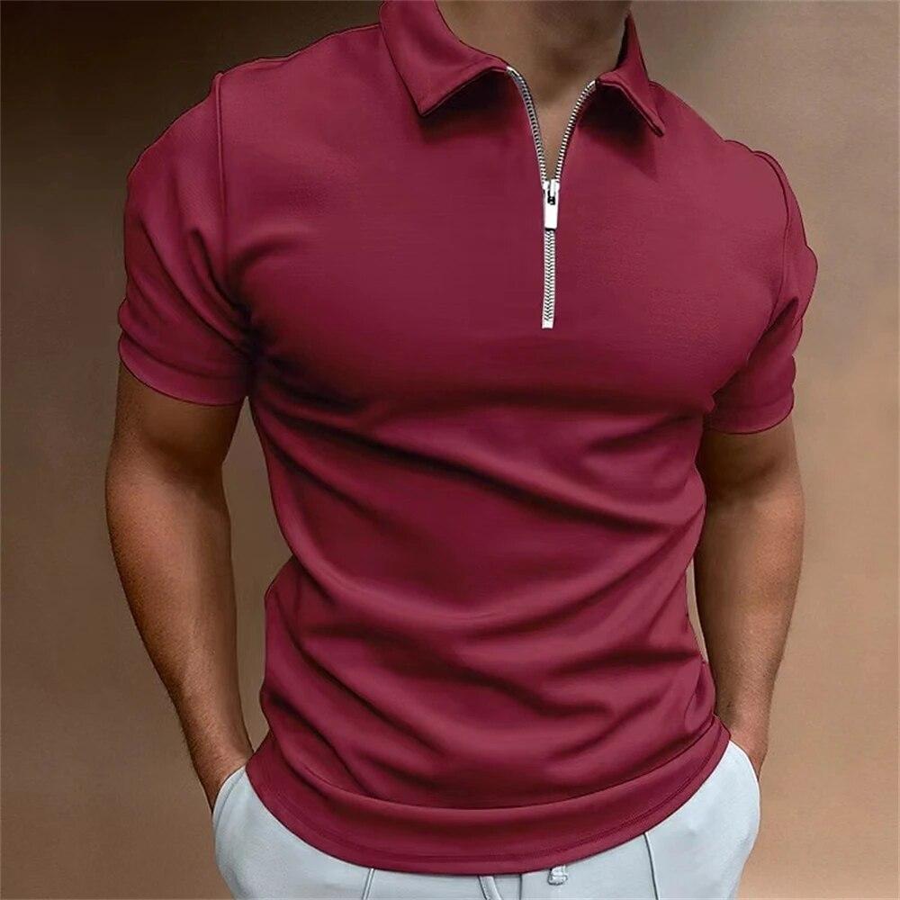 Einfaches Poloshirt für Herren, solide Golfkleidung, täglich lässig, hochwertige Poloshirts mit Reißverschluss, Sommer, atmungsaktiv, schnell trocknend, Herrenbekleidung 2XL wein rot