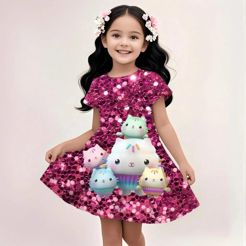 3D-Druck Gabby Puppenhaus Elegante Kleider Kinder Mädchen Kleidung Sommerkleid Urlaubs kleid 2025 Neues Kleid Kinderkleidung Oberteil 150 beige