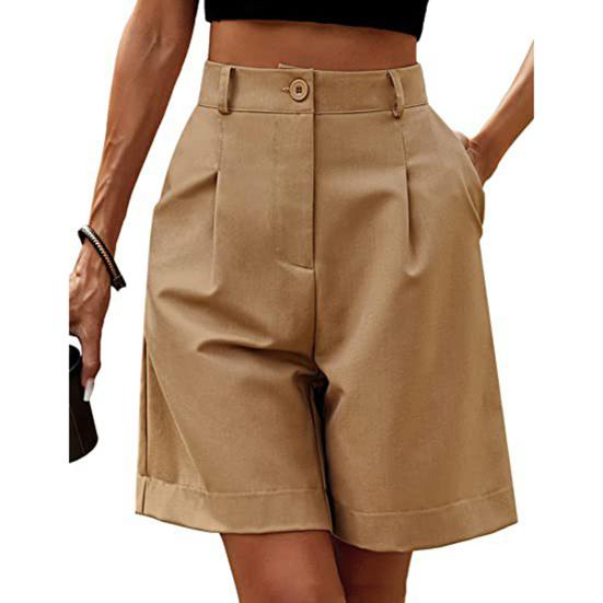 Frauen Anzug Shorts Chic Gerade Atmungsaktive Frauen Casual Shorts Damen Sommer Knie Kurze Hosen Hosen Frauen Casual Shorts Büro Tragen XL kamelfarben