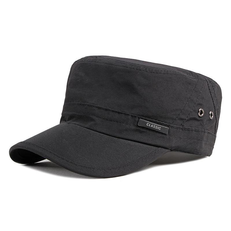 Neue gewaschene Baumwolle Militär Caps Männer Kadett Armee Cap einzigartiges Design Vintage Flat Top Hut Retro Unisex Hüte Baseball Caps schwarz