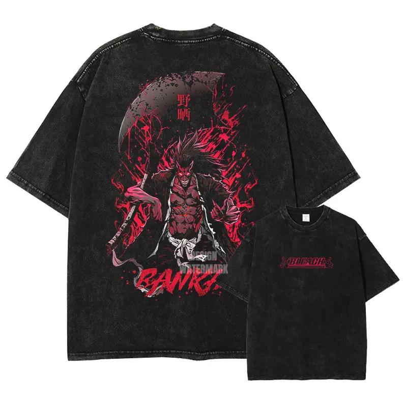 Bandai Anime B-Bleach T-Shirt Vintage gewaschen Unohana Retsu T-Shirts Retro Harajuku Renji Uryuu Ichigo Oberteile T-Shirts Mann XXXL braun