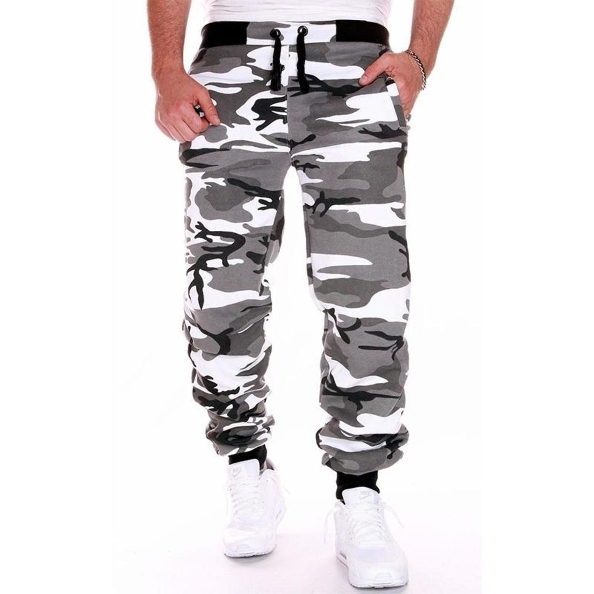 Herren Camouflage Hose Jogginghose Sporthose Fitness Sport Jogging Army L camouflage/grau