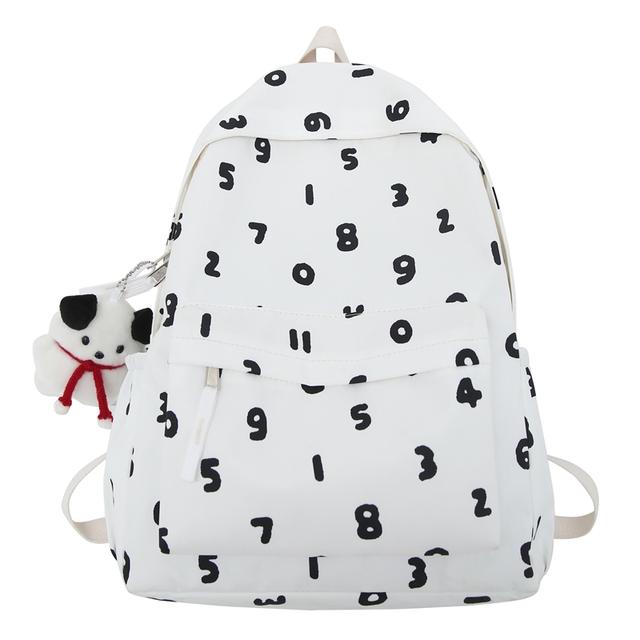 Weibliche Trendy Nummer Neue Druck Frauen Nylon Laptop Buch Tasche Dame Freizeit College Rucksack Mädchen Nette Reise Schule Taschen Mode With bone doll weiß