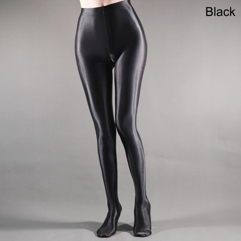 Damen-Strampler, hochelastisch, glänzend, glänzend, Strümpfe, Strumpfhosen, Tanz, Fitness, Leggings M schwarz
