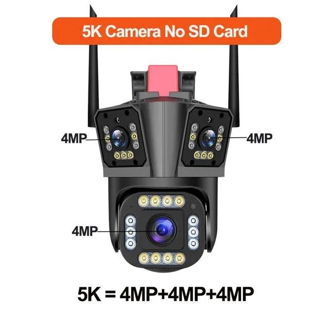 8K WIFI IP-Kamera PTZ-Kamera mit vier Objektiven und drei Bildschirmen, 10-facher Zoom, automatisches Tracking für den Außenbereich, wasserdichte Überwachungskamera US Plug