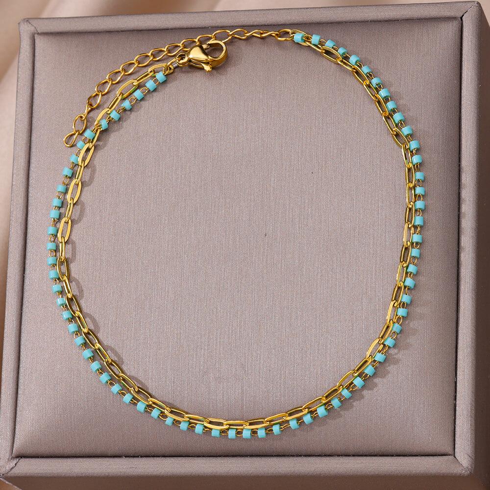 316L Edelstahl Runde Grünstein Anhänger Fußkettchen Für Frauen Böhmisches Mädchen Beinkette Schmuck Geschenk Party Hochzeitsgeschenke gray
