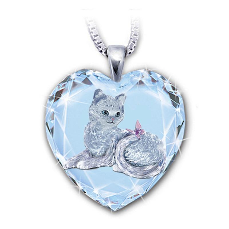 Süße Katze herzförmiger Anhänger Halskette Halskette Persönlichkeit verspielter Kätzchen Anhänger Geburtstag Jahrestag Schmuck Geschenk silber