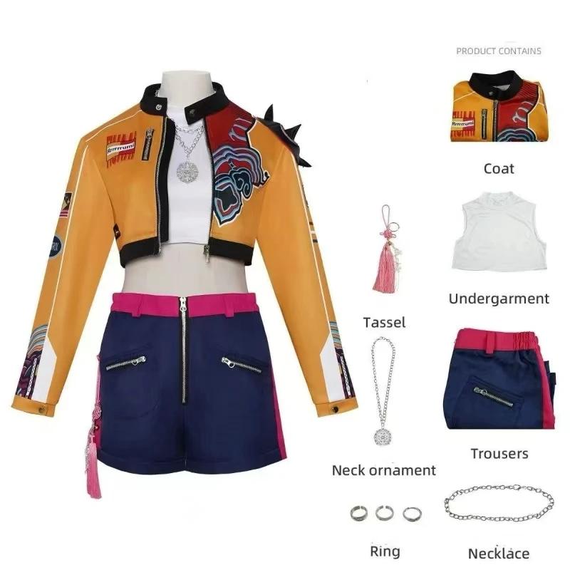 Rumi Cosplay Kostüm Perücke Damen Mädchen Halloween Karneval Comic-Con Party Rollenspiel Outfits M weiß