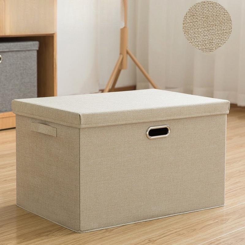 Hochwertige extra große Aufbewahrungskörbe mit Deckel, Handheld-Aufbewahrungsbox für Kleidung, Stoff-Aufbewahrungsbox, Organizer für Spielzeug und Kleidung XL beige