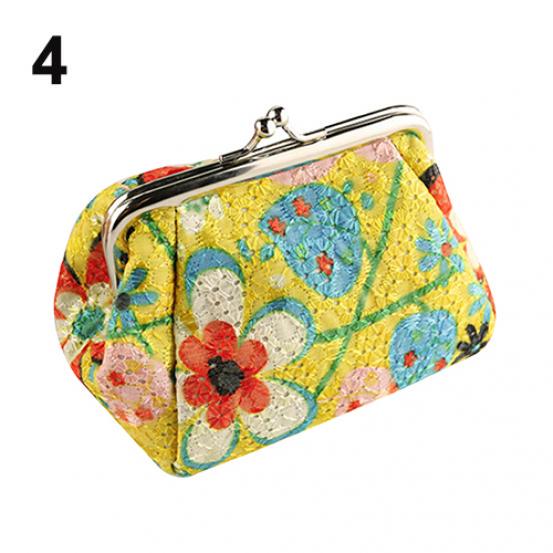 Modische Damen-Geldbörse mit niedlichen Blumen, bestickt, für Karten, Schlüssel, Geldbörse gelb