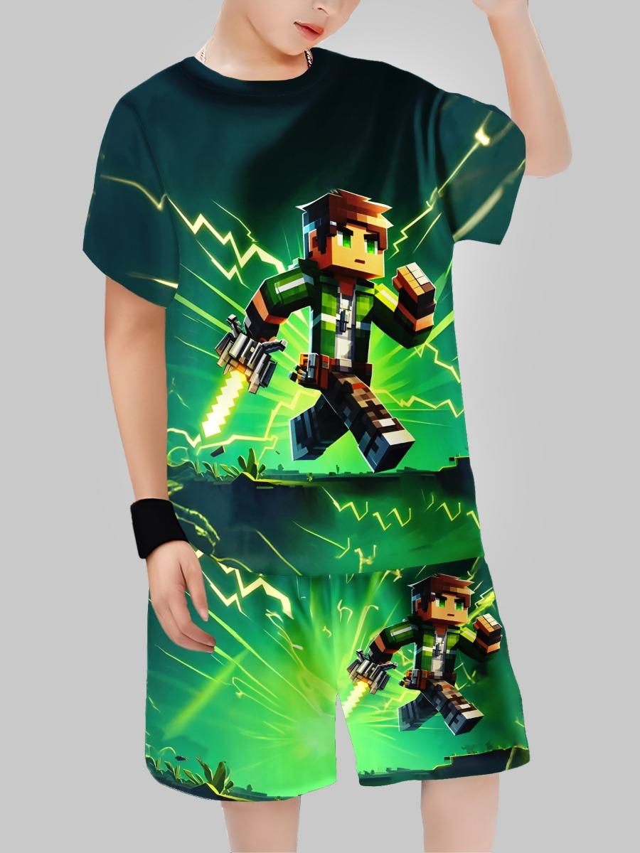 Sommer Kinderkleidung Lässiges 3D-Druck Kurzarm-T-Shirt Jungenkleidung 100