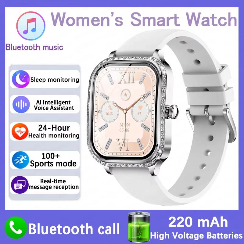 2025 Neue Smartwatch Damen 1,75  HD-Display Herzfrequenz IP68 Wasserdicht Sport Fitness BT Anruf Smartwatch für Dame Geschenk silicone tape silber