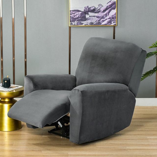 Einfarbiger, weicher Samt-Stretch-Lazy-Boy-Liegestuhlbezug, Stuhlhussen, Liegestuhl-Schonbezug für Zuhause dunkelgraue