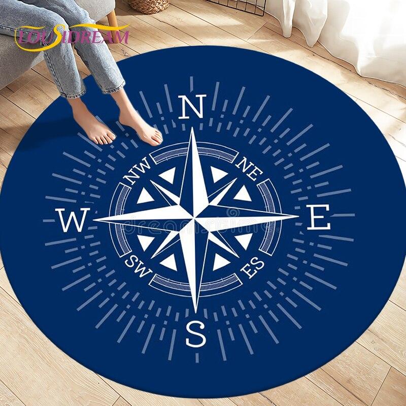 Runder Kompass-Teppich, Retro-Teppich der britischen Marine, New World Discovery-Teppich, Teppiche für Wohnzimmer, Schlafzimmer, rutschfeste Fußmatten zum Spielen von Kindern Diameter 80cm