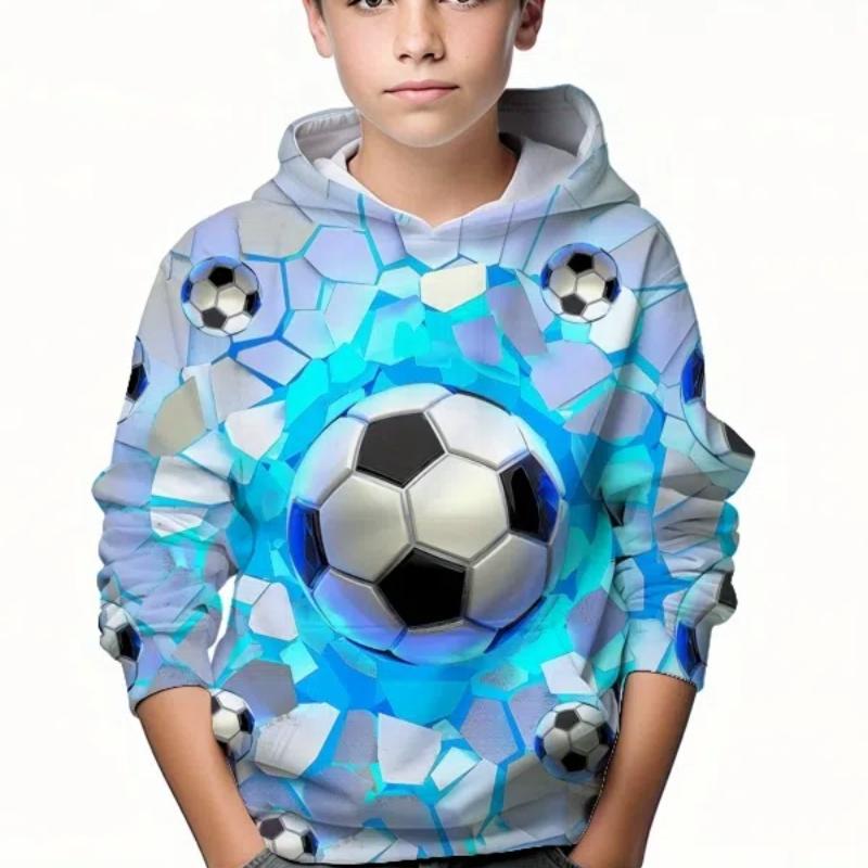 Kindermode Fußball 3D gedruckt Jungen Casual Kapuzenpullover Sweatshirt für Frühling Herbst Kinder Tops Kleidung 120CM