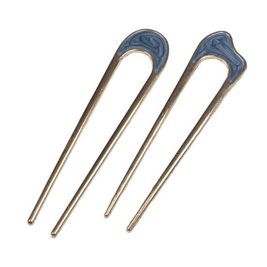2Pcs Haar Gabel Französisch Twist Frisuren U-förmigen Haar Clip Durable Shell Haar Stick blau