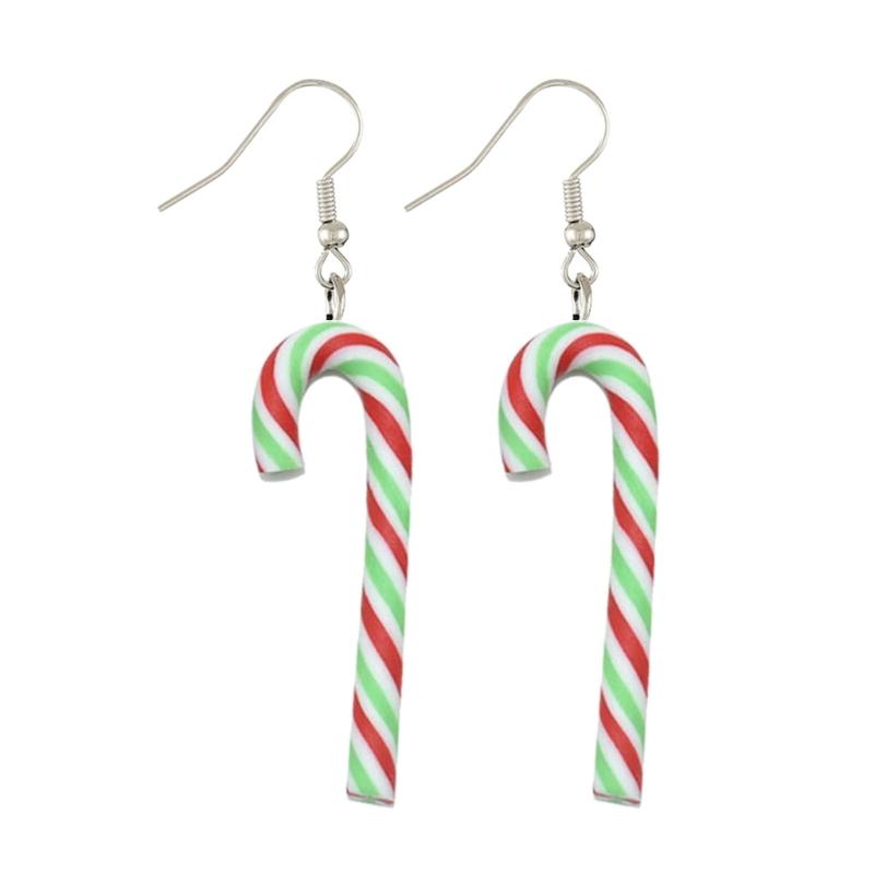 Bunte Zuckerstangen-Ohrringe Modische Weihnachts-Tonohrringe Trendiger Weihnachts-Ohrschmuck Weihnachts-Krücken-Ohrringe