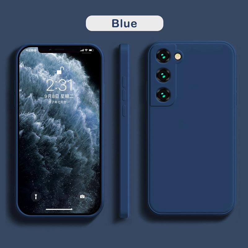 Luxuriöse quadratische Hülle aus flüssigem Silikon für Samsung Galaxy S25 S24 S23 FE S22 Ultra S21 S20 S10 Plus A52 A53 A54 A33 A72 A32 4G 5G Soft Cover For Samsung S21 Plus blau