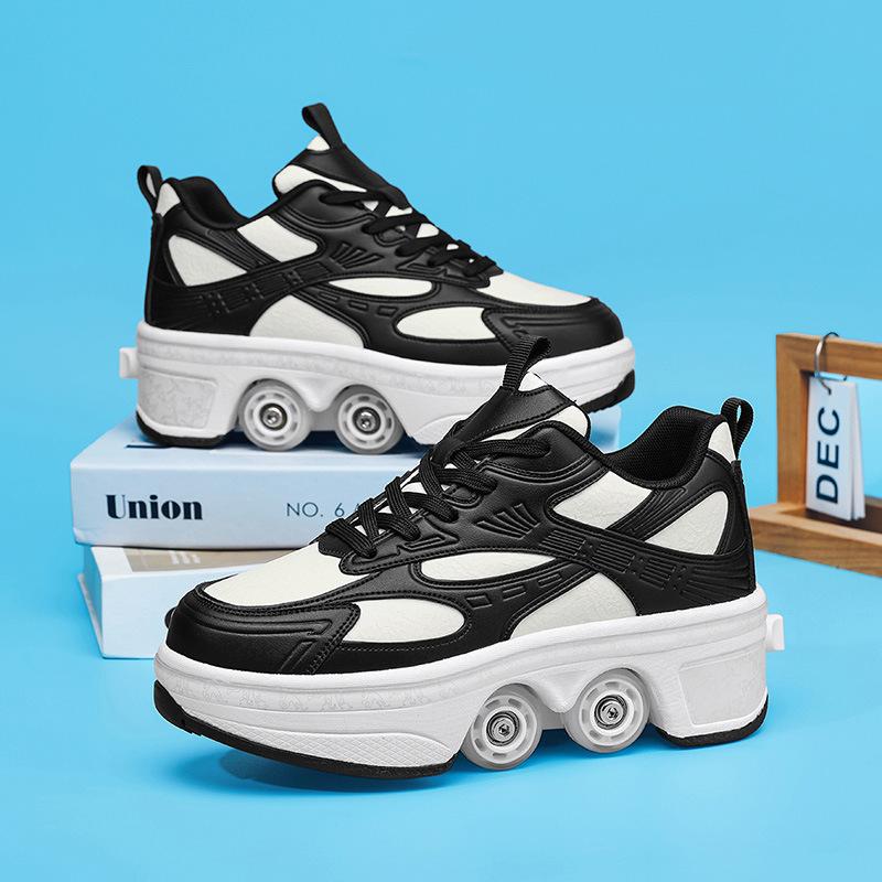 Neue Ein-Knopf-Schrumpf-Vierrad-Rollen-Schuhe mit Rädern Teen Speed-Skating-Schlittschuhe Flying Runaway Shoes Herren 43