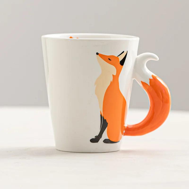 350 ml Kreativer Fuchs 3D-Cartoon-Kaffeebecher mit Henkel Personalisierte Bürotasse Tier-Keramiktasse Teetasse Koreanische Milchtasse 350ml