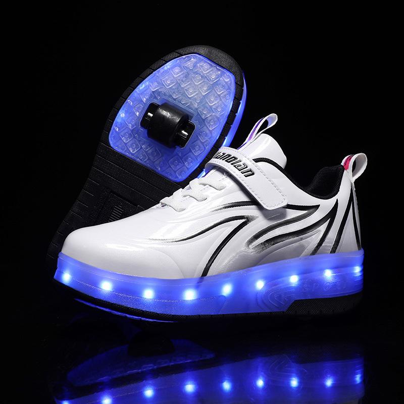 Zwei Räder Kinder LED Licht Rollschuhe Für Kinder Jungen Mädchen Leuchtende Sneaker Skateboard USB Aufladung 40(insole 25.5cm)