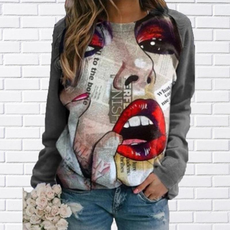 3D Druck Adler Frauen T-shirts Damen Tops Lange Hülse O-ansatz Pullover Femme T-shirts T Shirt Für Frauen 4XL grau