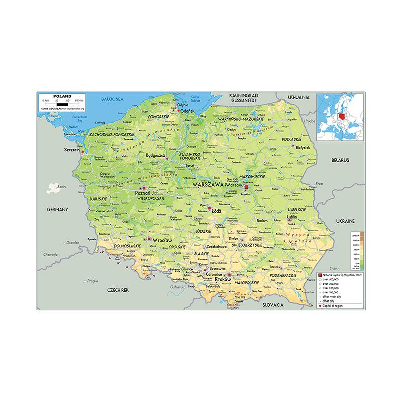 Englische Karte, Polen-Karte, geografische Karte, Wanddekoration, Hintergrund, Wohnzimmer, Zuhause, Studium, Studio, Zubehör, dekoratives Hängebild 84*59cm
