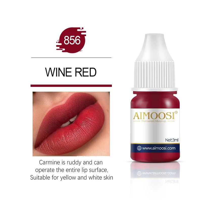 Tattoo-Tinte Nano-Pigment Milchfarben für semipermanentes Make-up-Set, Tönung, Augenbrauen, Eyeliner, Lippen, Schönheit, 3 ml Microblading-Pigmente 856 Burgundy
