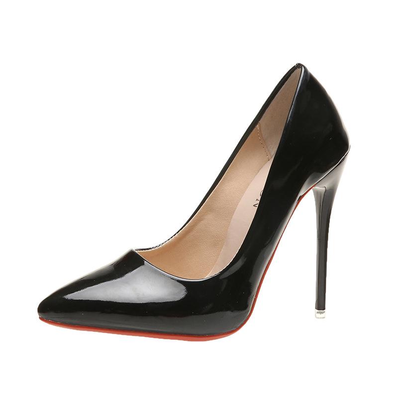 Damen Sommerschuhe in Übergröße mit ultrahohen Absätzen, Frühling, lässig, spitz zulaufend, Stilettos, einfarbig, Einzelschuh 35–45 38 schwarz