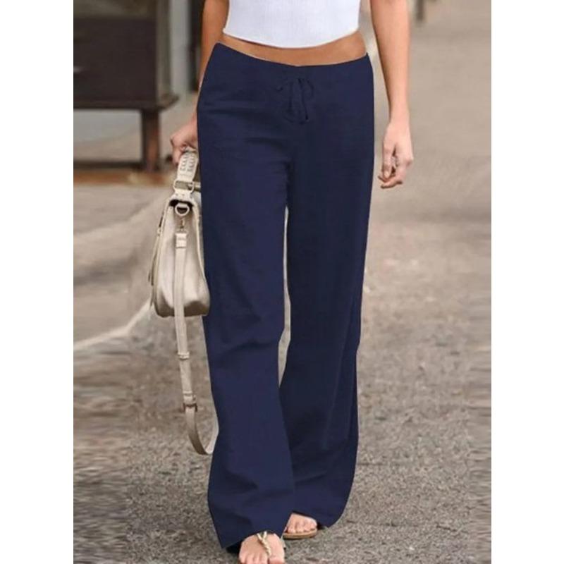 YYFS Damenmode Lässige Hosen mit einfarbigem Druck und hoher Taille M blau