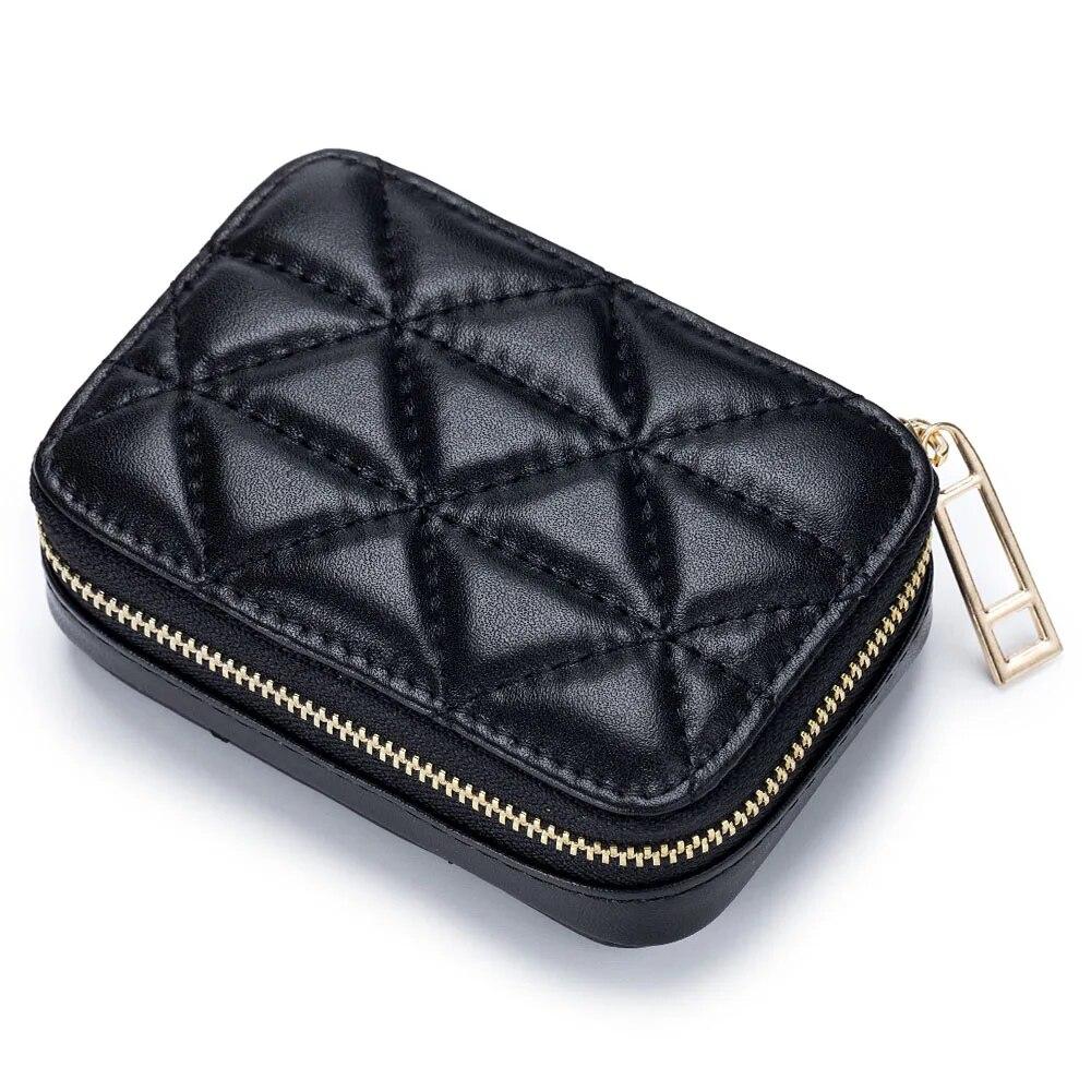 Echtes Leder Frauen Spiegel Kosmetik Tasche Make-Up Tasche Reise Kleine Lagerung Box Lippenstift Organizer Fall Mode Mini Geldbörse schwarz