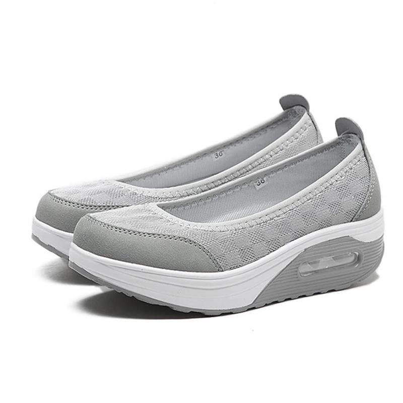 Damen Plateau-Sneakers 2024 Neue Mode Damen Casual Büroschuhe Keilabsatz Swing Schuhe Dicke Sohle Große Größe 42 Krankenschwester Arbeitsschuhe 41 graue