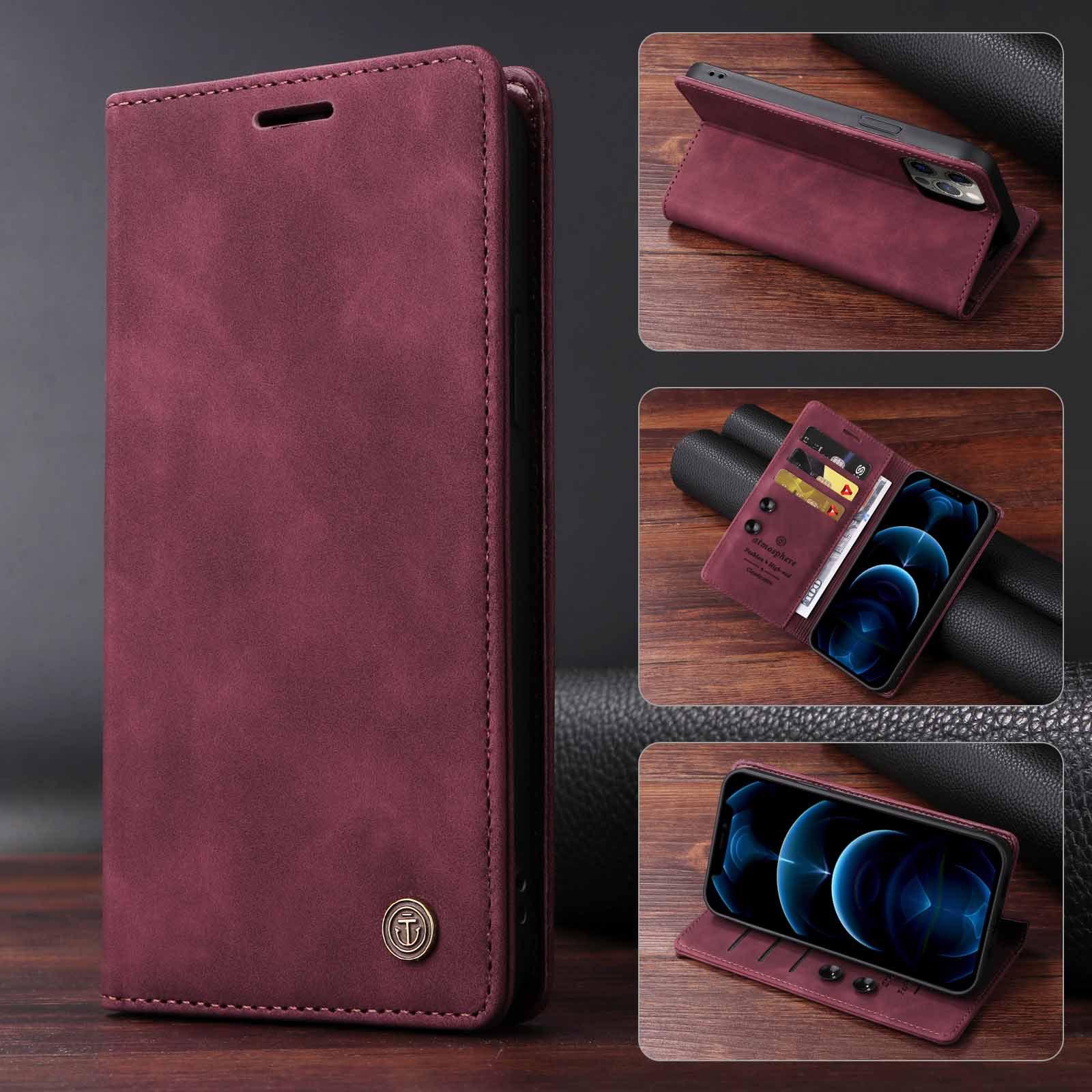 Für Samsung S24 Ultra S23 Plus S22 Flip Case Vintage Leder Kartensteckplatz Brieftasche Halter Abdeckung für Galaxy S23ultra S21 FE S10 S9 S8 Plus Note 20Ultra 10+ Samsung S23 FE rot
